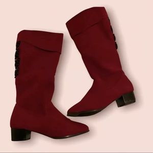 Classique Red Corduroy & Black Satin Ribbon WMNS Boots SZ:9